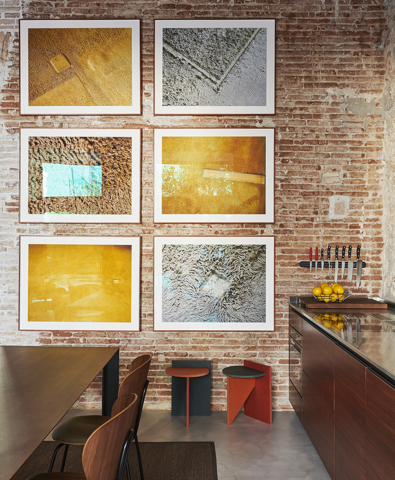 modern minimalist kitchen with brickwall