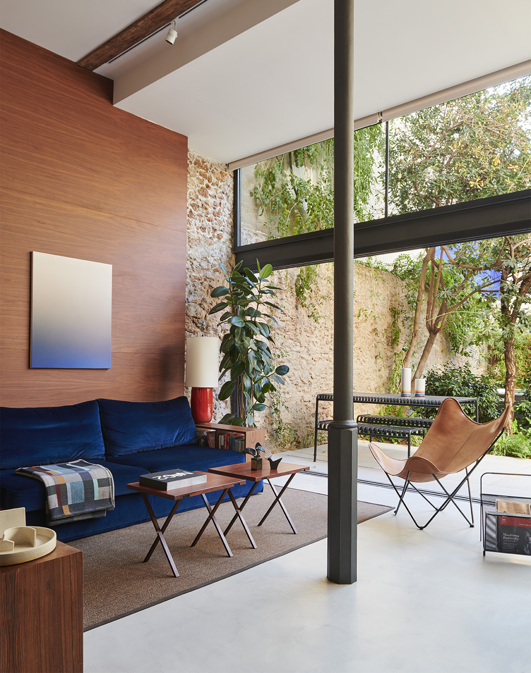 modern living room with a view inside the garden