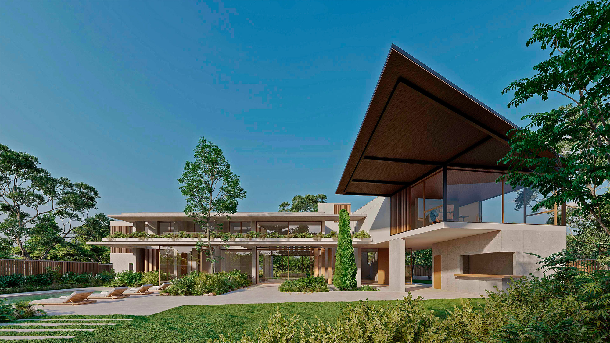 modern villa design with overhangs