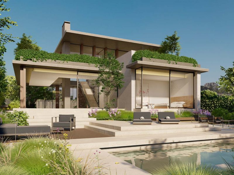 concrete villa with pool