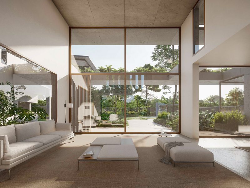 modern living room with gardenview