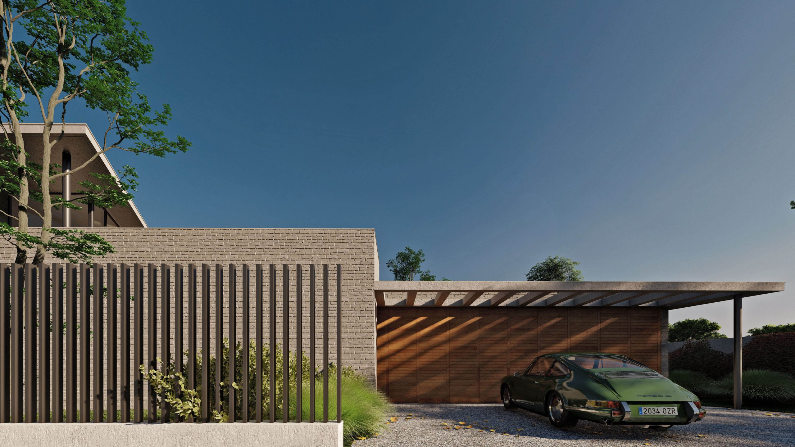 Mid century modern villas in Spain house in Barcelona design by Rardo Architects car parking view