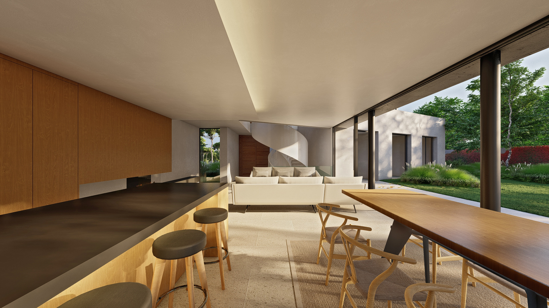 mid century modern villa in Spain House in Sitges barcelona interior view with dining area