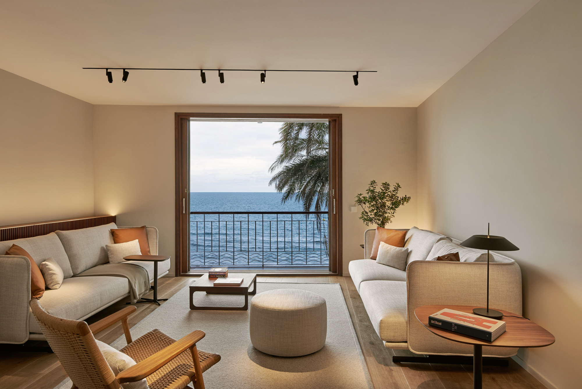 a modern living room design with seaview